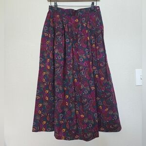 Vintage 90s Richard Malcolm Wool Pleated Paisley Purple Long Skirt size 8